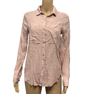 Calvin Klein Jeans Dusty Rose Button Down‎ Roll Tab Long Sleeve Blouse Womens S
